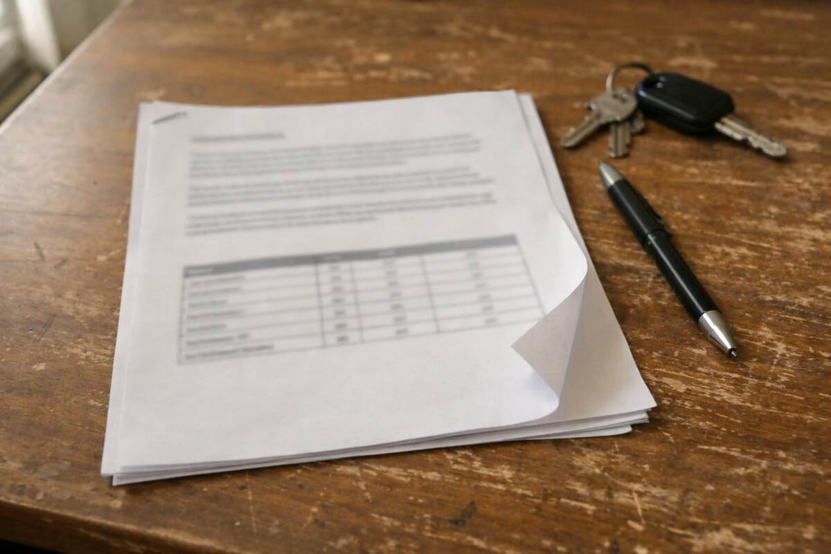 A printed inspection report with a pen lying across it on a wooden desk